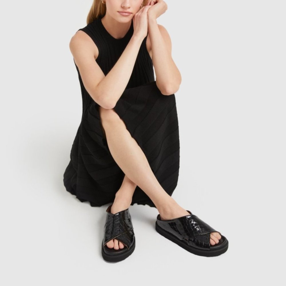 GANNI Belly Crisscross black croc-effect leather sandals size 38